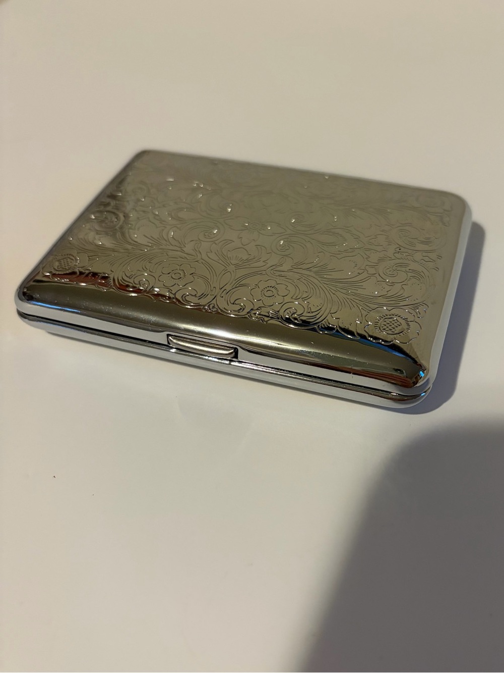 White House Black Market Silver Floral Metal Card Case